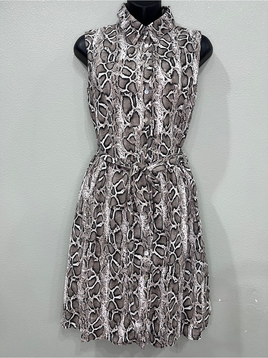 Dresses & Skirts - Laura Bianchi XS 100% Linen Snakeskin Print Belted Shirt Dress Made Italy